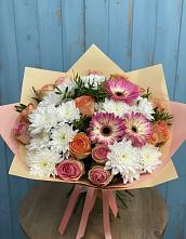 Букет цветов из:  Розы, Герберы и Хризантемы в Старогладовской