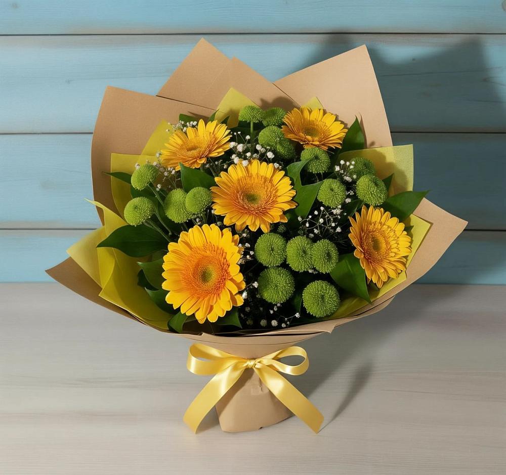 Букет цветов из: Герберы и Хризантемы в Старогладовской