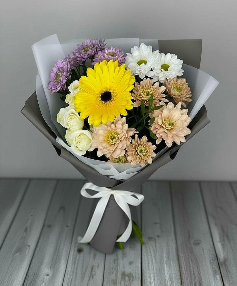 Букет цветов из: Розы, Герберы и Хризантемы в Старогладовской
