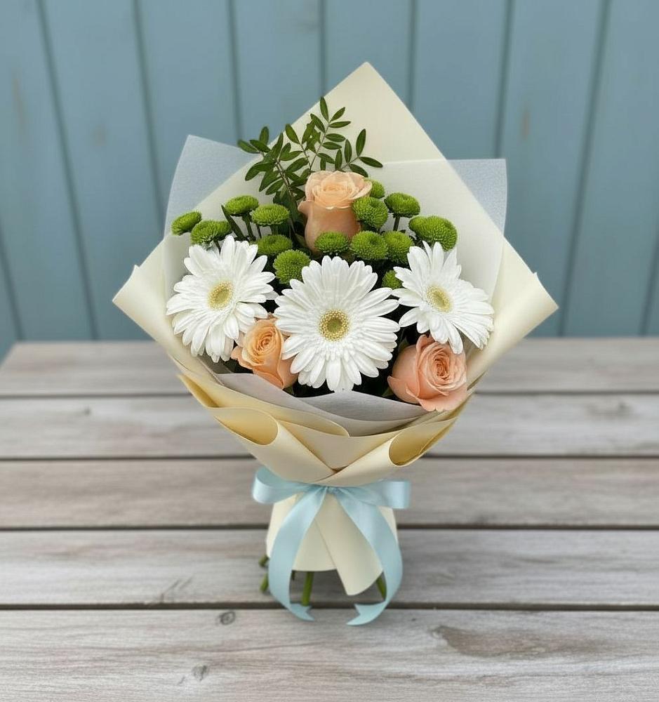 Букет цветов из: Герберы, Розы и Хризантемы в Старогладовской