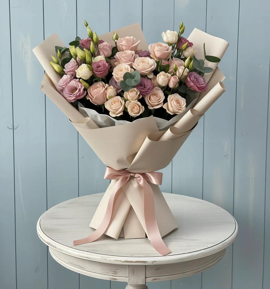 Букет цветов из: Розы и Лизиантусы в Старогладовской