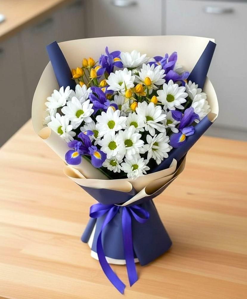 Букет цветов из: Розы, Ирисы и Хризантемы в Старогладовской